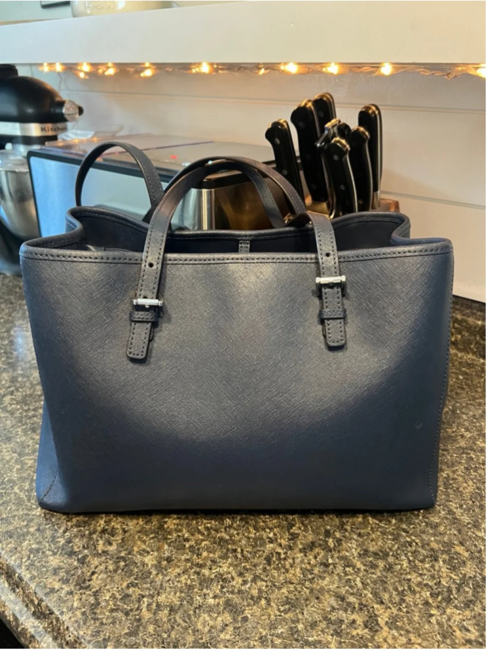 Michael Kors Jet Set Travel Medium Saffiano Leather Tote Bag Navy Blue - Picture 3 of 12
